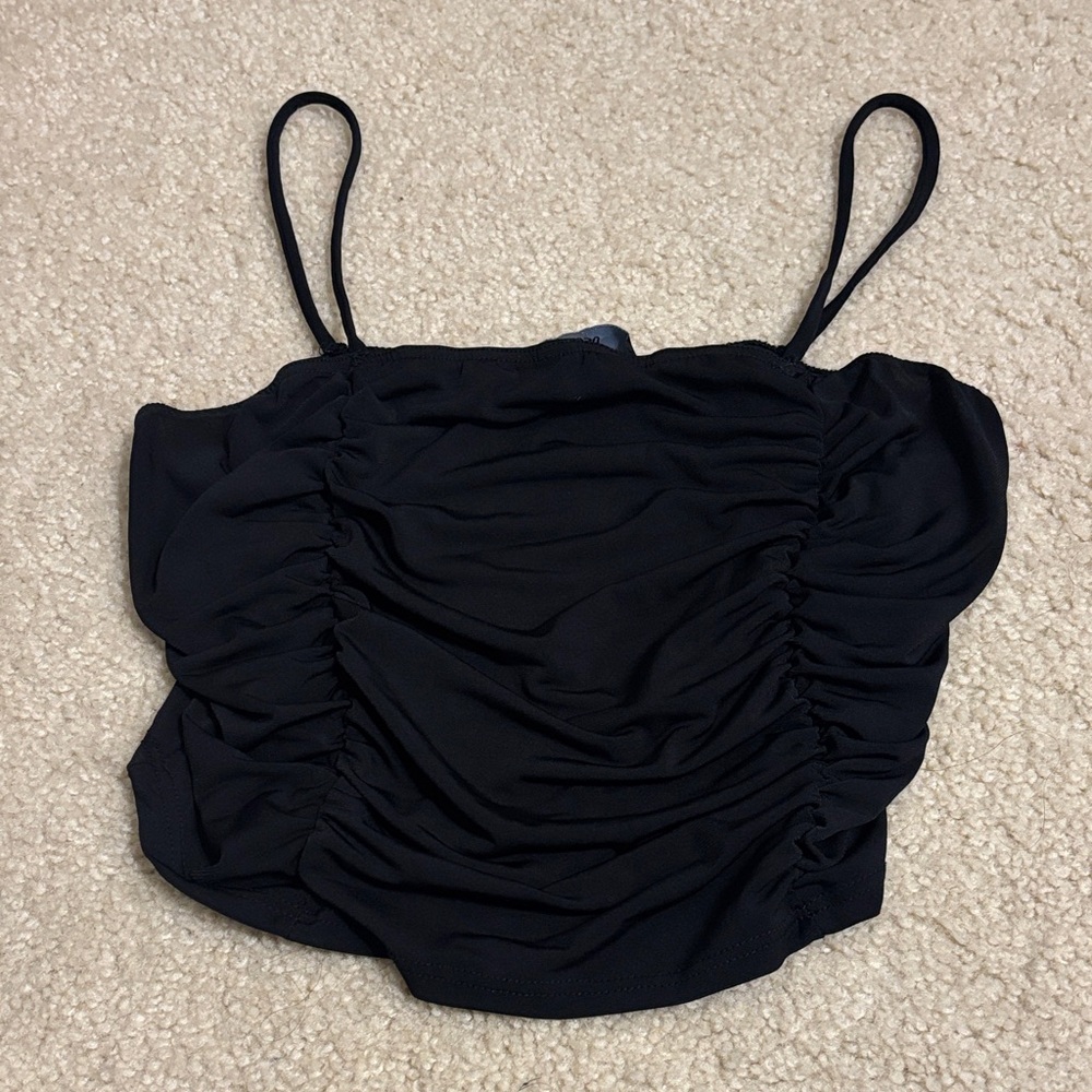 Ruched Black Spaghetti Strap Crop Top